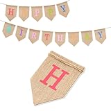 G2PLUS Happy-Birthday Linen Girlande, Vintage Hessischen Geburtstag Wimpelkette, Rustikale Wimpeln für Geburtstag Party