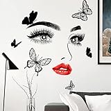 OOTSR Inspirierendes Wandabziehbild,Schönheit Mädchen Gesicht Augen Lippen Wandaufkleber,Schmetterling selbstbewusste weibliche Wandaufkleber, abnehmbare Kunst Abziehbilder für Schlafzimmer W