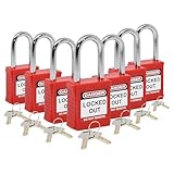 Bolvina Lockout Tagout-Schloss-Set - 7 Rote LotoLocks, Lock Out mit Unterschiedlichen Schlüsseln - Vorhängeschloss mit 2 Messingschlüsseln im Lieferumfang E