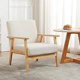 Mingone Sessel Gepolsterter Cocktailsessel Skandinavischer Stil Loungesessel Modern Einzelsofa Massivholz für Wohnzimmer Schlafzimmer Beige,64.5x67x73.5