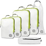 TRIPPED Travel Gear Kompression Verpackung Würfel 6 teiliges Set für Carryon Travel-leicht dauerhaft Veranstalter Gepäcktaschen mit Doppel-Reißverschluss (weiß und grün)