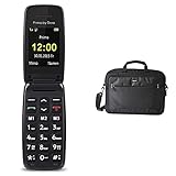 Primo 401 by Doro - GSM Mobiltelefon mit großem beleuchtetem Farbdisplay - schwarz & Amazon Basics- kompakte Laptoptasche, Umhängetasche/Tragetasche, für Laptops bis zu 15,6 Zoll (39,6 cm), Schwarz