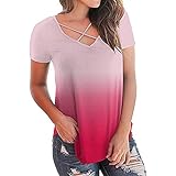 GFGHH Damen Spitze Oberteile Mode aushöhlen T-Shirt Criss Cross V-Ausschnitt Shirt Hemdbluse Damenshirt Sommershirts Basic Shirt