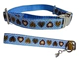 Hunde Halsband Hundehalsband + Schlüsselanhänger Trachten blau Herz längenverstellbar Gr M/L 31-48 cm
