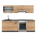 Vicco Küchenzeile Raul, Goldkraft Eiche/Anthrazit, 240 cm, AP Schwarz G