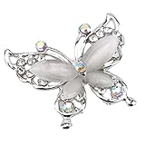 JUNYY Damen Strass Kristall Schmetterling Brosche Pins Elegant Insekt Schal Schal Corsage Kleidung Accessoires (Silber)
