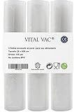 VITAL VAC® Vakuumierbeutel, 3 Rollen 28 x 500 cm, Vakuumbeutel Lebensmittel für Vakuumiergerät, Geeignet für Konservierung, Gefrieren, Mikrowelle und Kochen