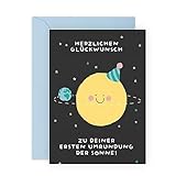 Central 23 Niedliche Karte zum 1. Geburtstag für Kinder – 'HERZLICHEN GLÜCKWUNSCH ZU DEINER ERSTEN UMRUNDUNG DER SONNE' – 1 Jahr alt – Geburtstagsgeschenk für Jungen und M