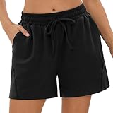 Terecey Sporthose Damen Kurz Freizeithose Jogginghose Traininghose - Running Yoga Workout Sport Shorts mit Taschen und Kordelzug - Atmungsaktive High Waist Kurze Hosen fur Gym Jogger, Schwarz XXL