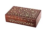 Wooden Decorative Jewelry Storage Keepsake Box Organiser with Mughal Inspired Brass Inlay-8x5 Inches