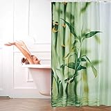 Relaxdays Duschvorhang Bambus Design, Polyester, Textil, waschbar, Pflanze, Stoff, 200 x 180 cm, Wannenvorhang, grün