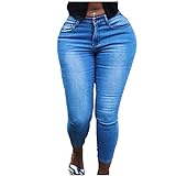 YUNGE Damen-Rotus-Jeans, Rotus-Jeans, Damen-Jeans, Jeanshose, schmale Plus-Größe, gerippte Oberfläche, lange Farbverlauf, reguläre Jeans, Denim-Hose, Skinny Damen-Jeans, (#004) blau, M