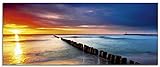 ARTLAND Glasbilder Wandbild Glas Bild einteilig 125x50 cm Querformat Strand Meer Küste Sonnenuntergang Natur Landschaft Ostsee Maritim T5XZ