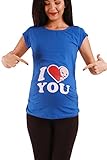I Love You - Lustige witzige süße Umstandsmode mit Motiv Umstandsshirt für die Schwangerschaft T-Shirt Schwangerschaftsshirt, Kurzarm (Dunkelblau, Large)