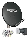 SCHWAIGER 487 SAT-Anlage Satelliten-Set Satellitenschüssel Twin-LNB digital 8X F-Stecker 7mm SAT-Antenne aus Stahl Anthrazit 55 x 62cm
