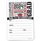 Einladungen zum Schulabschluss 2024 mit Umschlägen, Partyeinladungen für Klasse 2024, 20 Stück, Rot 2024