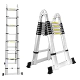 5M Alu Teleskopleiter Teleskop Klappleiter, Groosse Anwendbarkeit Multifunktionsleiter, Klappbar Leiter, 150 kg Belastbarkeit Leiter für Garten I