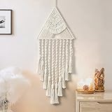 ASTNIC Boho Makramee Wandbehang Geometrischer Gewebte Wandteppich, Wandkunst Tapisserie mit Quasten Wanddekor für Schlafzimmer Wohnzimmer Kinderzimmer Dekoration (Beige)
