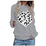 XUNN Damen Pullover Rundhals Mode Pullover Leopardenmuster Love Sweater Gestrickter Pullover Tops