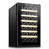 70L Weinkühlschrank Weintemperierschrank Platz Für 28 Flaschen Wein, 12-18 ℃, Mit Digitaler Temperaturanzeige, Berührungsempfindlicher Bildschirm, LED Innenbeleuchtung, 7 Regal,Beech wood