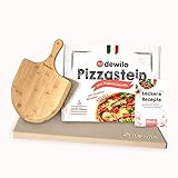 dewilo Pizzastein + Pizzaschaufel für Backofen und Grill: Pizza Stein eckig (rechteckig) aus Cordierit + Rezeptheft – die Steinplatte für eine knusprige Pizza wie aus dem Steinofen – Gasgrill geeignet