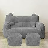 DESHVA Cord-Sitzsack-Stuhlbezug, (ohne Füllung), reine Farbe, Gaming-Sofa, Stuhl für Erwachsene, Wohnzimmer, bequem, großer Sitzsack, Grau