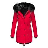 Winterjacke Damen Lang mit Fell Kapuze Warme Kunstpelz Gefüttert Winter Jacke Mantel Parka Wintermantel Dicker Winterparka Daunenjacke Trenchcoat Pelzmantel Große Größen Baumwolljacke Damenjack
