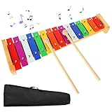 Xylophon für Kinder,Glockenspiel,Xylophon Holz,Xylophon 15 Töne Regenbogentaste Xylophon mit 2 Schlägeln Windspiel Holz und Percussion Instrument Ideal Geschenk für pädagogische I