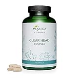 CLEAR HEAD COMPLEX Vegavero ® | Natürliche Alternative zu Migräne Tabletten | Mit EXTRAKTEN aus Mutterkraut, Mädesüß, Ingwer & Weidenrinde | Plus Magnesium und Vitamin B2 | Vegan | 180 Kapseln