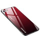 Hülle für iPhone SE 2020, Hülle für iPhone 7/8, Gehärtetes Glas Zurück mit Weichem TPU Silikon Rahmen Handyhülle Farbverlauf Farbe Case Schutzhülle für iPhone SE 2020/7 / 8 (Rot-Schwarz)
