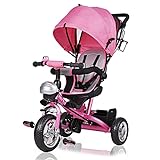 Dreirad Kinderdreirad Pink 5-Punkte Gurt abnehmbares Dach Kinderwagen Fahrrad Kinder Buggy