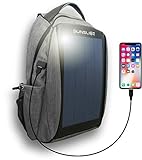 Wasserdichter Laptop Rucksack mit intergriertem Solar Paneel, Outdoor Backpack Tasche für Damen und Herren zum schnellen Laden von Geräten mit einem externen USB Anschluss, grau