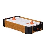 Relaxdays Airhockey Tischspiel, Tischairhockey mit Gebläse, Holz-Optik, inklusive Zubehör, B x T: 56 x 31 cm, braun