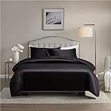 Gnomvaie Satin Bettwäsche Set 135x200 cm, Schwarz Einfarbig 2 Teilig Seide Luxus Angenehm Bettbezug mit Reißverschluss und Kissenbezug 80x80cm