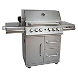 Mayer Barbecue ZUNDA Gasgrill MGG-342 Master mit Backburner u. Seitenbrenner Grillstation, 100% Edelstahl, Grillfläche 70 x 45 cm, inkl. Drehspieß (220 V) u. Schutzhü