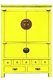 Chinesischer Hochzeitsschrank Schrank Kleiderschrank Kinay Gelb 170cm hoch | China Vintage Kleiner Dielenschrank schmal | Asia Schränke aus Holz massiv für den Flur Schlafzimmer Wohnzimmer oder Bad