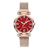 Damen Armbanduhr Damen Quarz Armbanduhr Klassische Armbanduhr Luxus Quarzuhren Damenuhr Quarzuhren Student (Red, One Size)