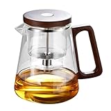 Teekanne mit Teesieb – Loseblatt-Teekanne | Teekanne zum Einweichen mit Sieb | Teeglas mit Press Control Infuser | Wassertrennende Glas-Teekanne mit Holzgriff für die Teestube im H
