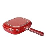 ysgbaba Pan Nonstick Pan Doppelseitige Backpfanne Haushalt Steak Brat Pan Field BBQ Fleischkocher (Color : Red)