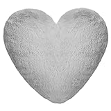 Kissen (35 x 40 cm) in Herz Form; Flauschiges Minky; Zum Jahrestag, Geburtstag, Muttertag Silver Grau [091]