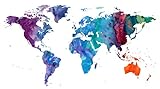 Weltkarte Aquarellfarben Poster in mehreren Farben bunt künstlerischer Atlas Wasserfarben Landkarte Druck von Künstler handgemalte Kontinente Weltkugel Aquarell-Stil Größe: 59,4x42cm-DinA2 (deepocean)