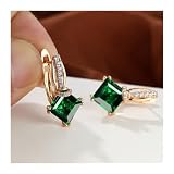 Mode-Ohrring Blaue Zirkon Creolen Luxus Kristall Quadrat Stein Ohrringe Gold Farbe Hochzeit Ohrringe for Frauen Modeschmuck Damenohrringe (Color : Groen)