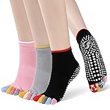 PUTUO Yoga Socken für Damen Zehensocken: Antirutsch Zehen Yogasocken Rutschfeste Baumwolle ABS Stoppersocken für Pilates Barre Ballett Tanz Fitness EU 36-39, 3