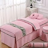 4- Piece High- end Simple Cotton Beauty Salon Special Massage Shampoo Thick Cotton Linen Bed Cover Massage Bed Cover (Pink 70 * 185cm)