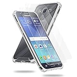 Cadorabo Hülle und 2X Tempered Schutzglas kompatibel mit Samsung Galaxy J7 2015 in TRANSPARENT - Handyhülle mit TPU Silikon-Rand und Acryl-Glas-Rücken - Hybrid Hardcase Back Case