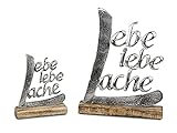 Schriftzug Lache Liebe Lebe aus Aluminium / Mango Holz Deko Aufsteller Tischdeko Wohndekoration (18cm)