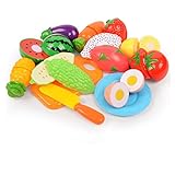 Jorzer Kinder Spielzeug Essen tun Lebensmittel Schneiden Spielzeug Kinder Obst Gemüse Spielen Küchen Bildungsset Spielzeugset für Kinder mit Spielzeugmesser Schneidbrett 13pcs