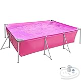 TecTake 800932 Swimmingpool rechteckig, Steel Frame Pool, 375 x 282 x 70 cm, Set inkl. Pumpe, schneller Auf- und Abbau, robuster Stahlrahmen, reißfest (Pink)