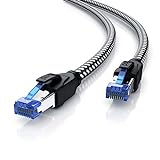 CSL - CAT.8 Netzwerkkabel 40 Gbits - 1m - Baumwollmantel - LAN Kabel Patchkabel Datenkabel RJ45 - CAT 8 Gigabit Ethernet Cable - 40000 Mbits Geschwindigkeit - S/FTP PIMF Schirmung - schwarz