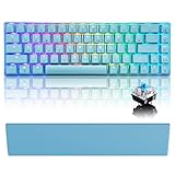 60% Mechanische Gaming-Tastatur Typ C USB Kabelgebunden 68 Tasten LED-Tastatur Wasserdichte RGB-Hintergrundbeleuchtung Anti-Ghosting-Tasten+PU-Leder Anti-Rutsch-Memory-Schaum-Handballenauflage (Blau)